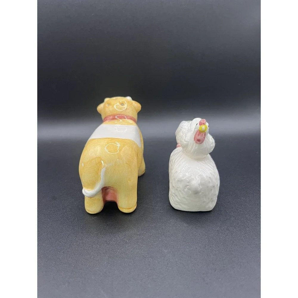 Vtg Country Ceramic Cow Sheep Chicken Stacking Salt & Pepper Shakers‎ Farmhouse